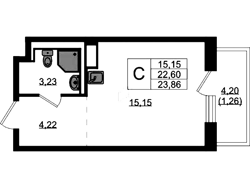 Квартира студия 23.86 м², 3/12 эт., ЖК «Новые Лаврики»